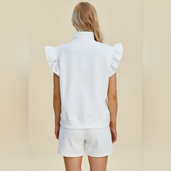 Double Take Full Size Texture Flounce Sleeve Top and Shorts Set - Picture 2 of 11